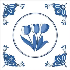 Delftsblauw wenskaart- 3 tulpen – 6 stuks