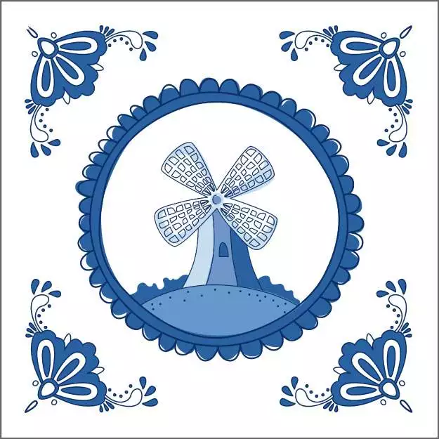 Delftsblauw wenskaart – molentje – 6 stuks