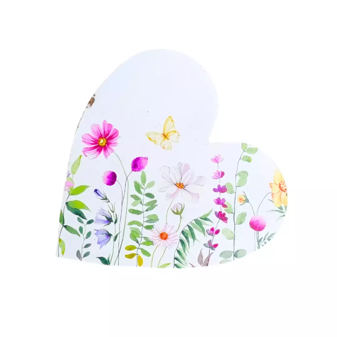 Decoratiehart – Hout – Bloemenprint