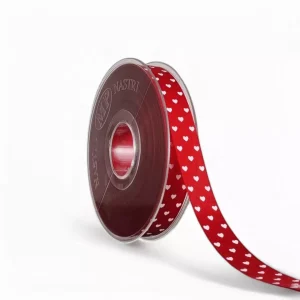 Satijnen lint – witte harten – rood