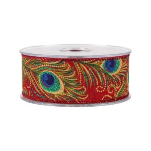 Polyester Lint – Pauwenveer-dessin – 43 mm x 9 meter
