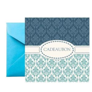 Cadeaubon Deluxe – “Cadeaubon” (Blauw Ornament) – 25 stuks (met blauwe envelop)